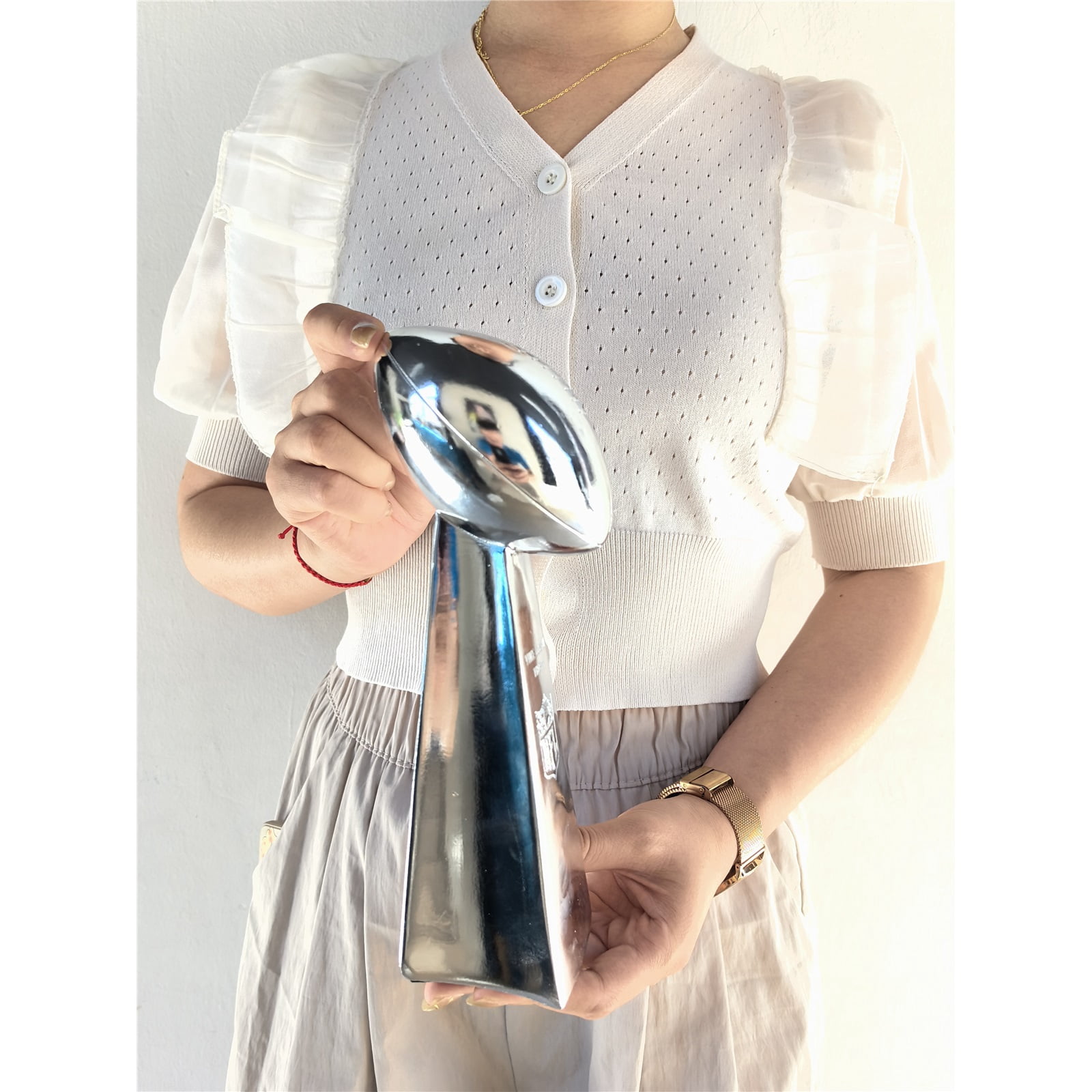 SUSANMAISON 23/34/56cm Designs Fantasy American Football Trophy Chrome Replica Championship Trophy First Place Winner Award for League,silver