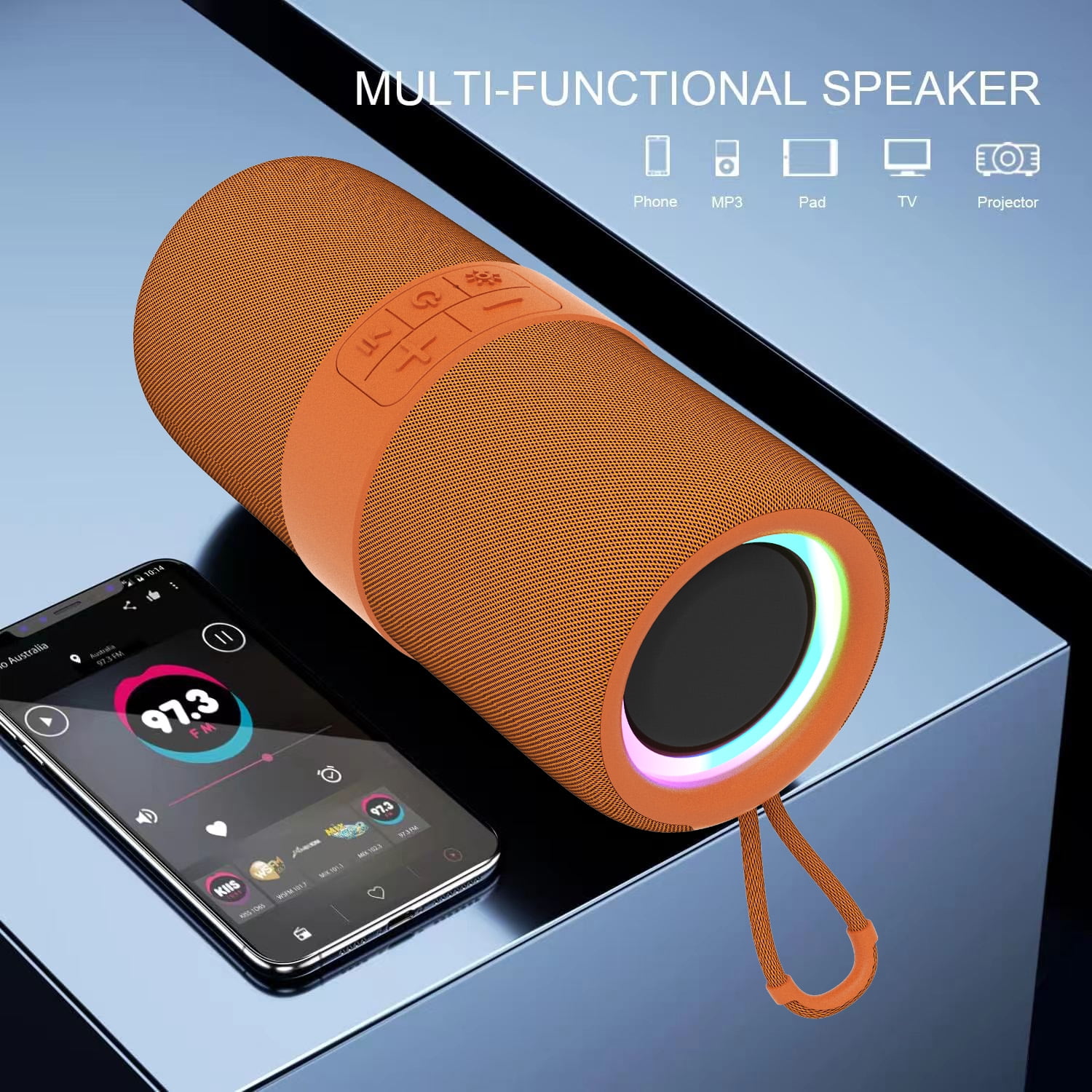 Dammyty LED Wireless Waterproof Bluetooth 5.0 Speaker, Portable Party Speaker with 7 Colorful Lights & 360 Dynamic Sound  (图2)