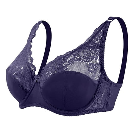

TOWED22 Women s Bras Women s Wireless Bra Full Coverage Plus Size Lace Unlined Support Bras Dark Blue 90