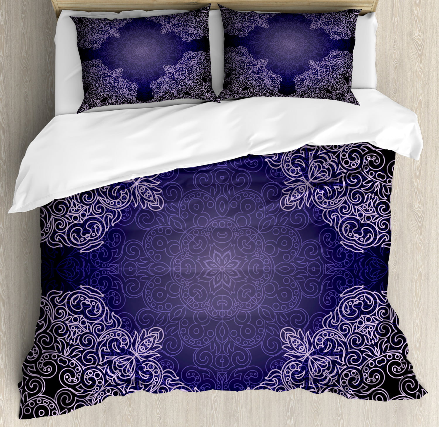 Purple Mandala King Size Duvet Cover Set Oriental Lacework