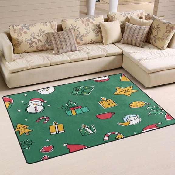 Non-Slip Area Rug 31"x20" Indoor Washable Floor Mats Carpet Printed for Living Room, Bedroom, Home Decor Cute Christmas Icons