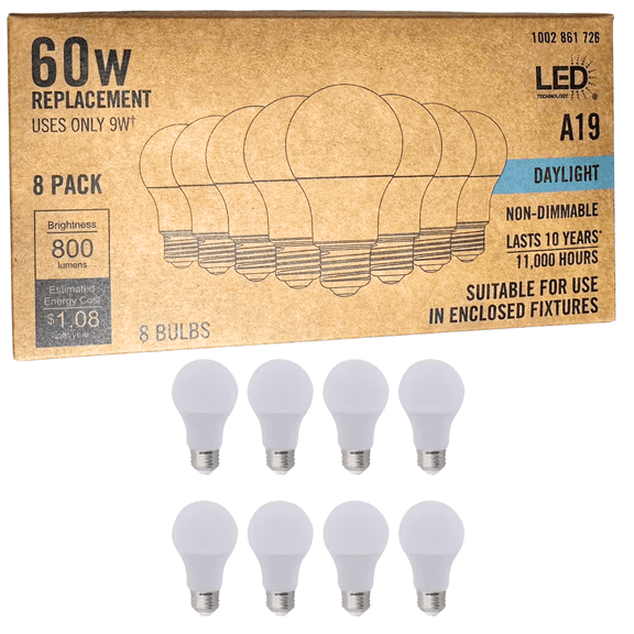 LED Light Bulb, A19, 60w Equivalent Daylight 8-Pack