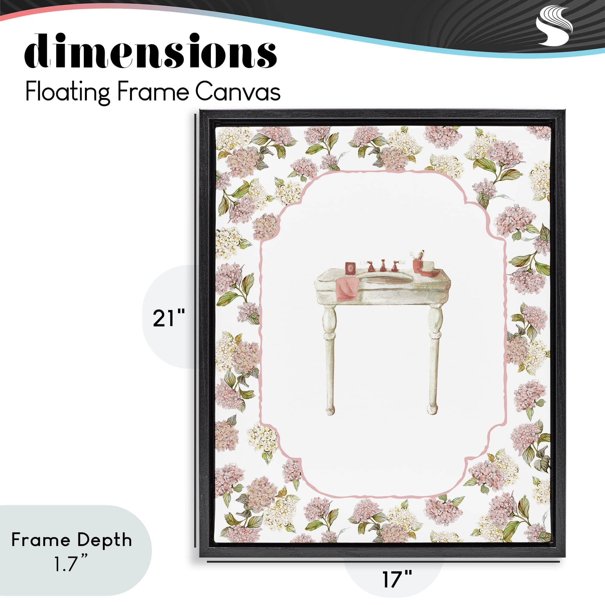 Stupell Industries Elegant Hydrangeas Vanity Black Framed Floater Canvas Wall Art, design by Carol Robinson