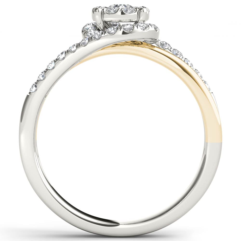 1/2 Carat T.W. Diamond Yellow Two-Tone Cluster Bypass 10kt White Gold Engagement Ring