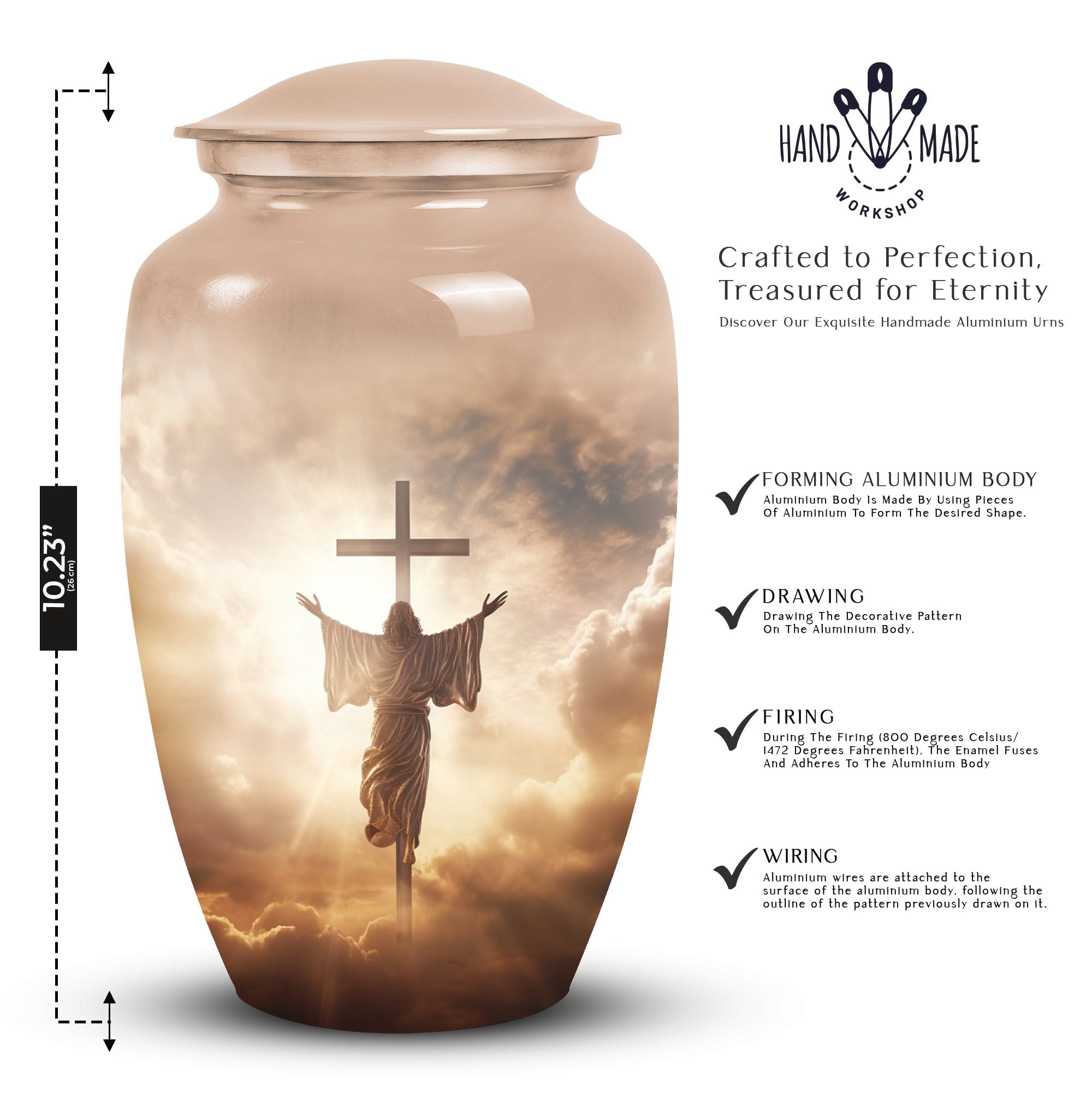 Jesus Christ In Front Of The Holy Cross In Sky - Human Urns For Ashes Adult Urns- Adult Urns For Human Ashes - Urn For Human Ashes - Urns For Ashes Adult Female (Size -10inch)