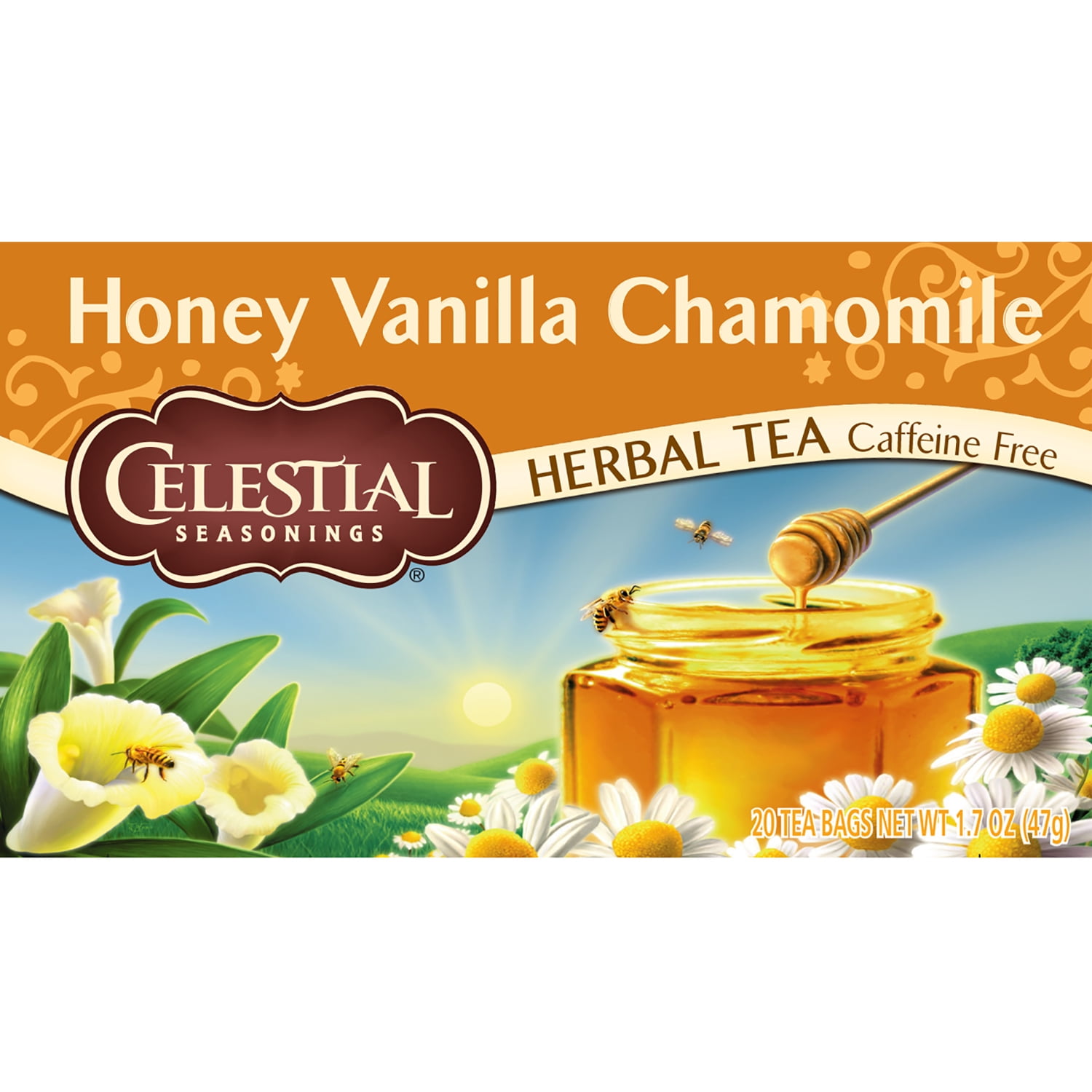 Celestial Seasonings Honey Vanilla Chamomile Herbal Tea Bags, Boxes of 20ct, 1.4oz.