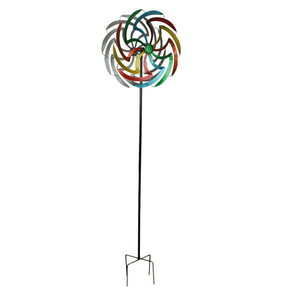 Direct International Anodized Finish Dual Flower Metal Wind Spinner Garden Stake 70 inch