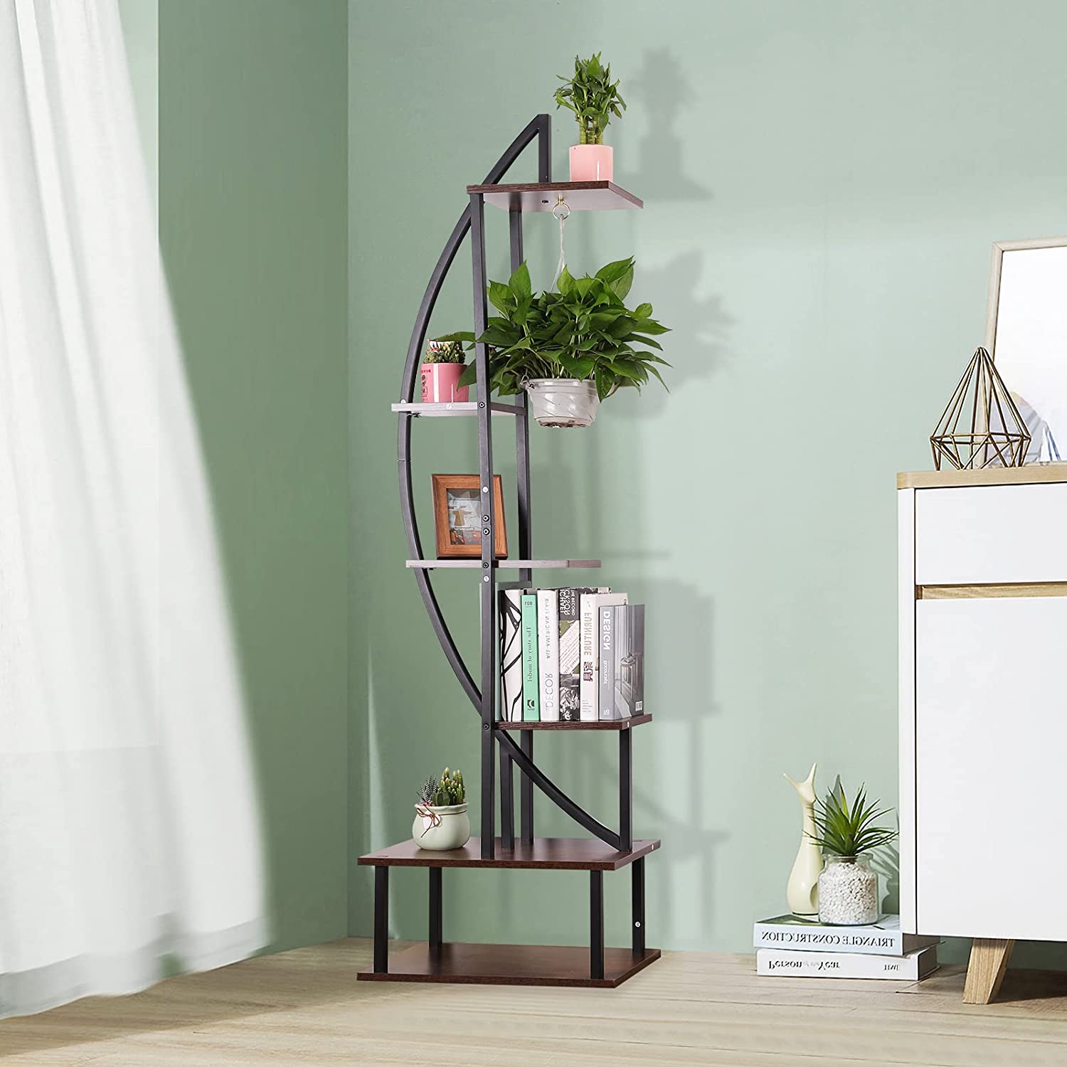 6 Tier Metal Plant Stand, Half Moon Plant Shelf Holder, Indoor Tall