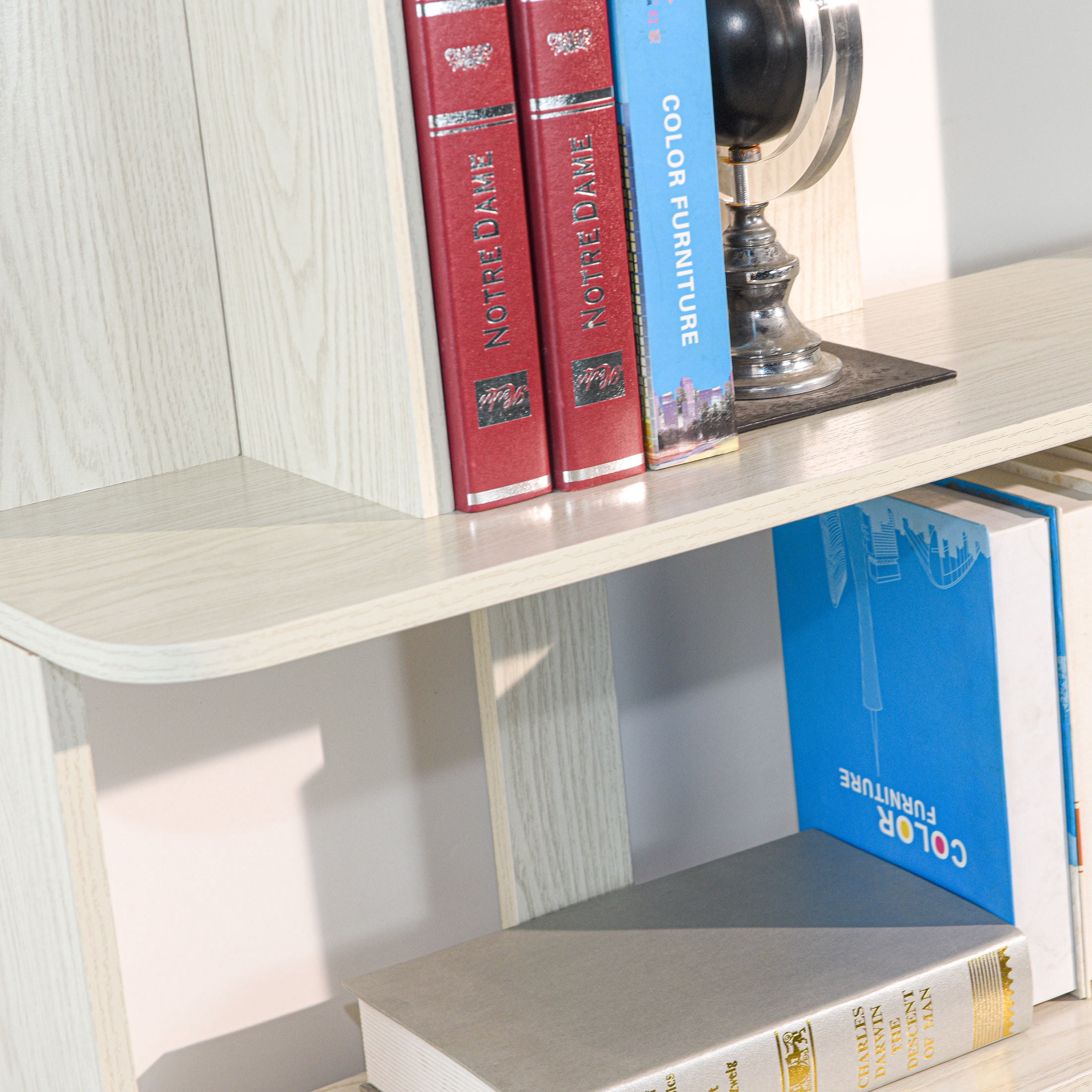 GDF Studio Derwin Modern 5-Tier Open Storage Bookcase, Wooden Media Bookshelf Organizer for Home Office, White Oak