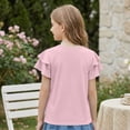 thumbnail image 4 of CCRFTGI Shirts for Child Girls Size 10-12 Ruffle Short Sleeve Casual Loose T-Shirts Trendy Tops Cute Little V Neck Summer Shirts Classic Tees Pink 3-4 Years, 4 of 6