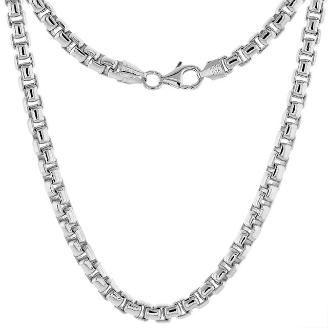 5mm Sterling Silver Round Box Chain Necklace for Men Heavy Nickel Free