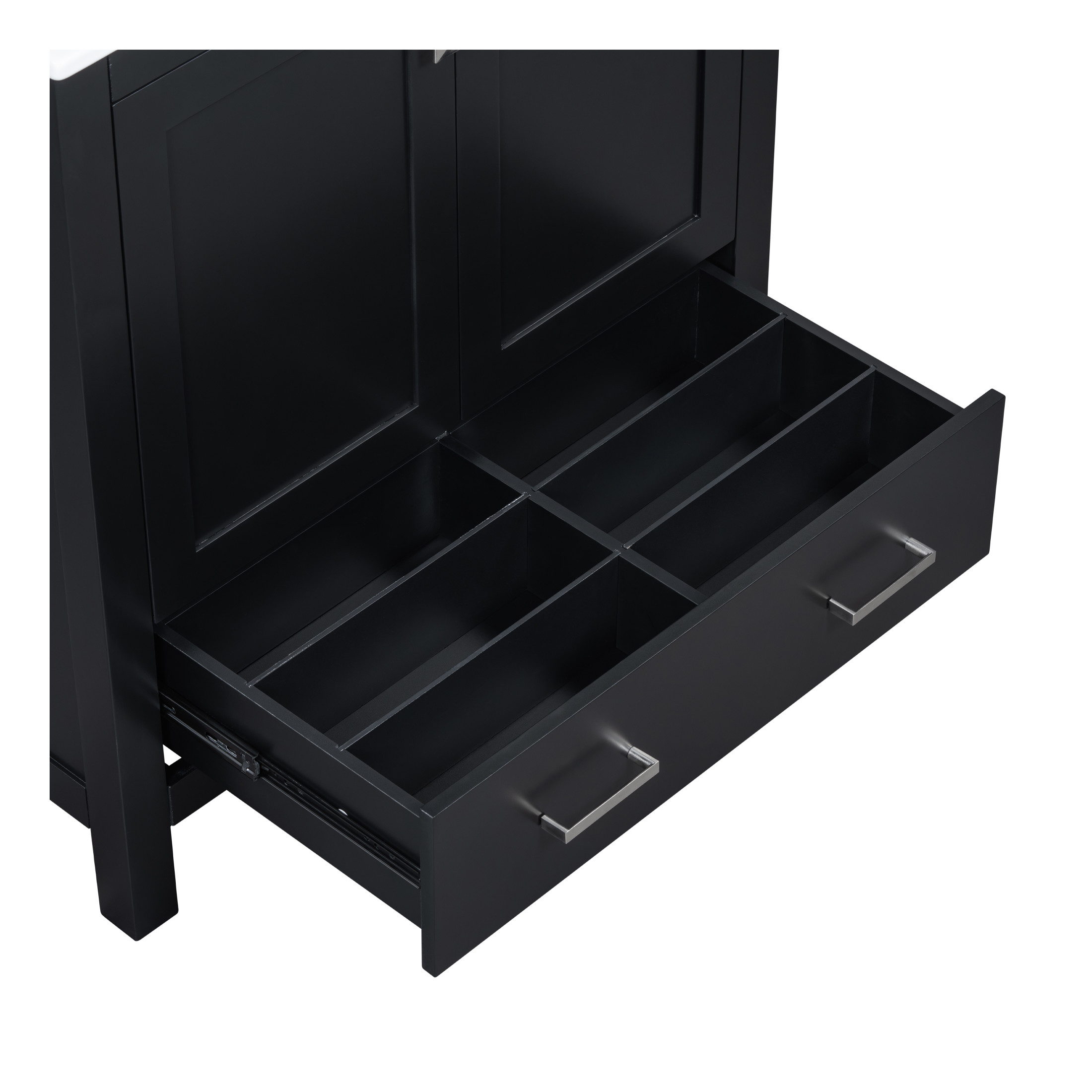 Zolaris Modern Bathroom Vanity with Ceramic Sink, Shelves, Drawers, Wood, Black