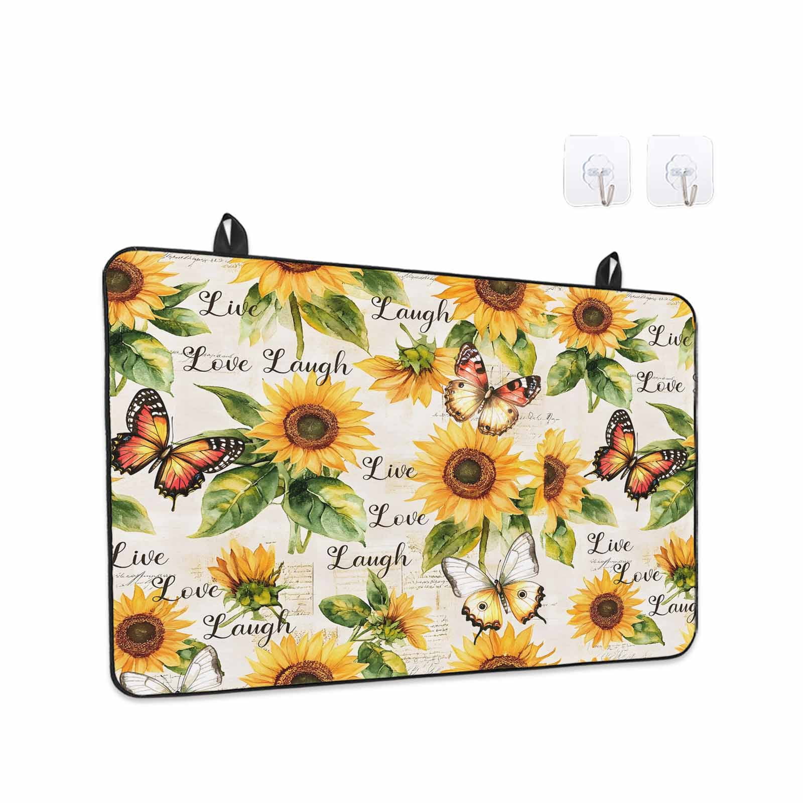 Sunflower Stove Top Cover for Electric Stove, Heat-proof & Non Slip Glass Top Stove Cover Protector, Summer Botanical Vintage Spring Floral Butterfly Kitchen Flat Cooktop Rubber Mat 24x21 Inches