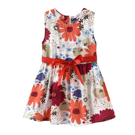 

QISIWOLE Toddler Kids Baby Girls Cute Summer Flowers Print Vacation Dress Suspender Skirt Floral Dress clearance under $10