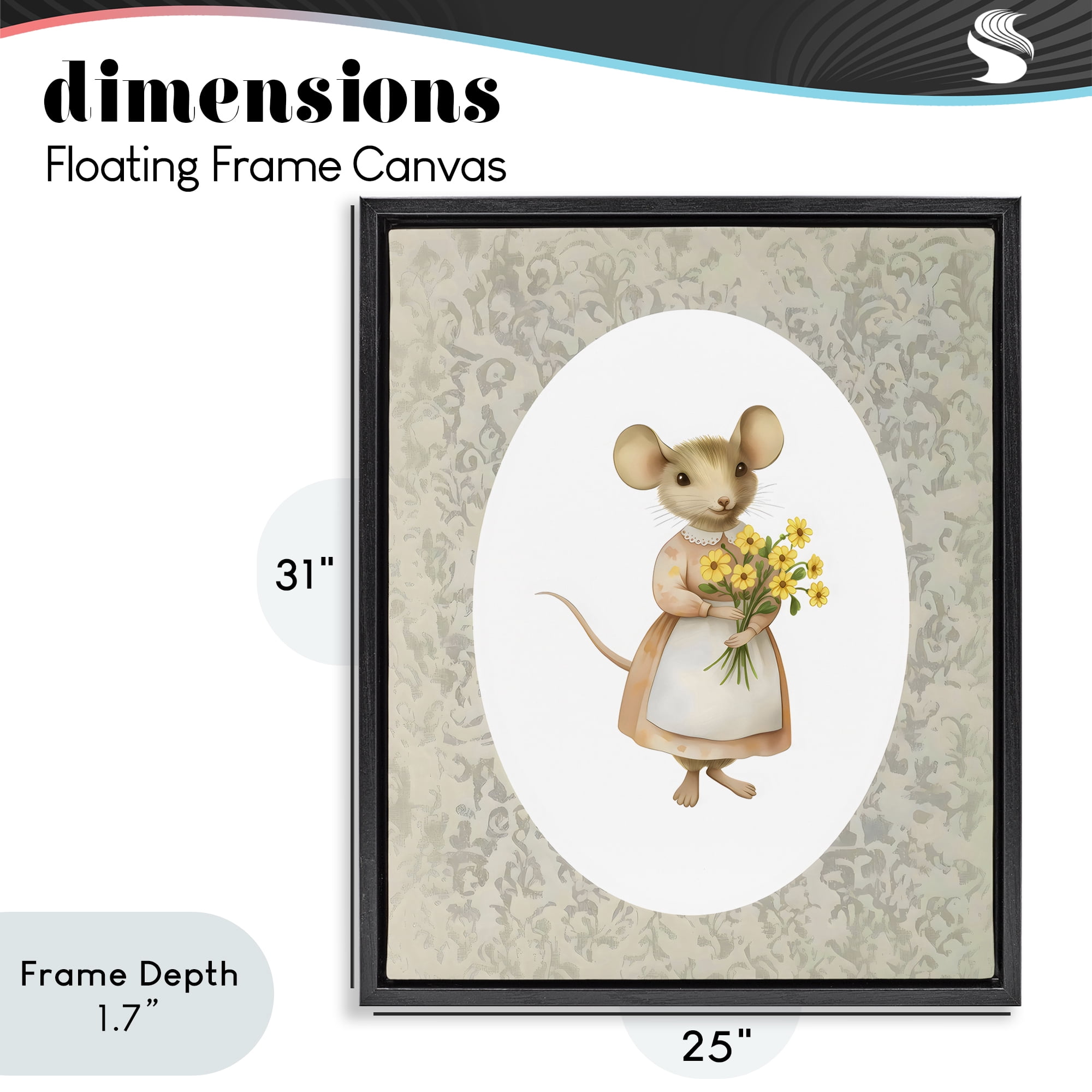 Stupell Industries Little Mouse with Flowers Black Framed Floater Canvas Wall Art, design by Arlington Prints