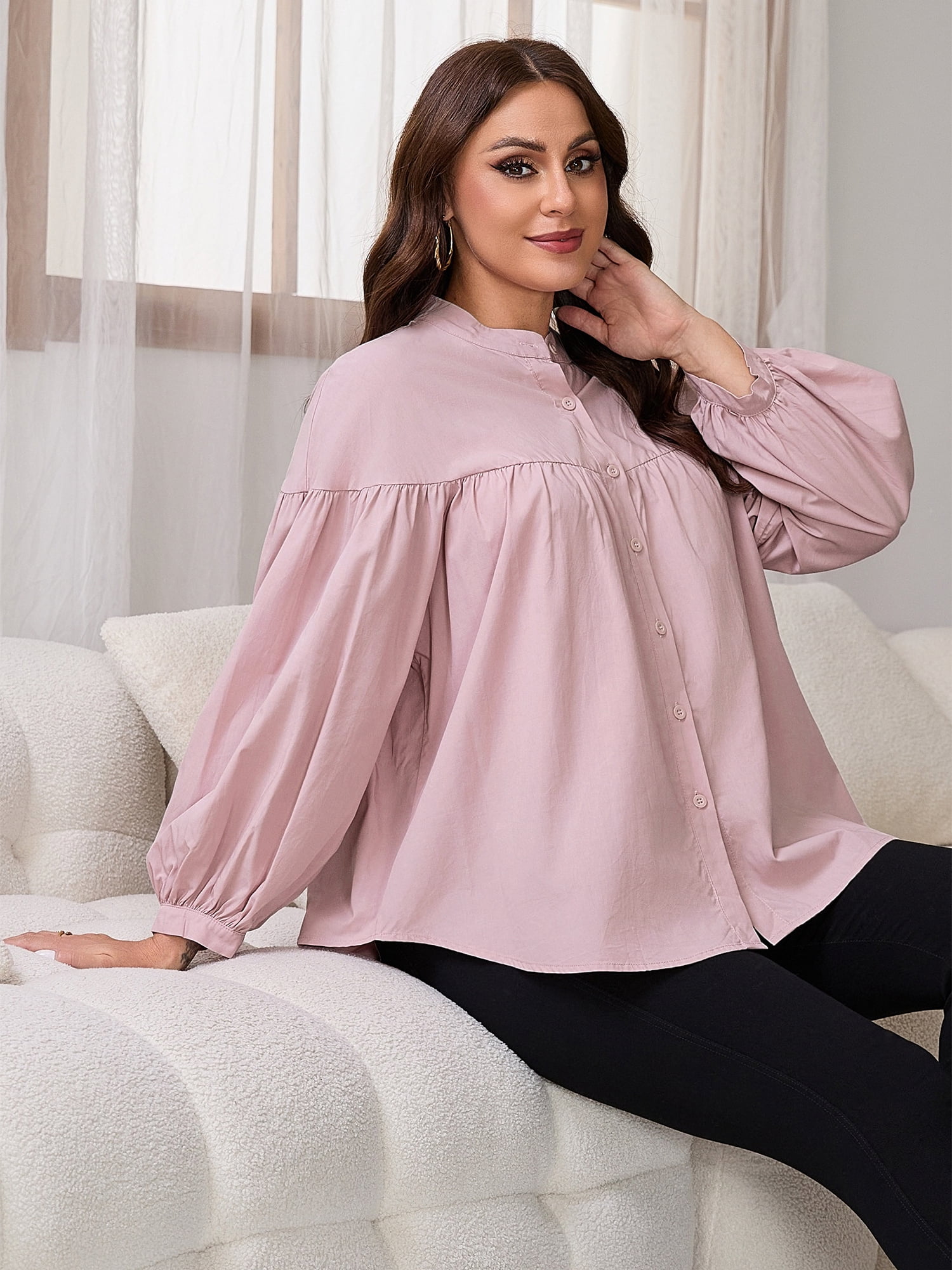 DARING DIVA Women's Maternity Nursing Button Down Business Pleated Tops 2XL Pink