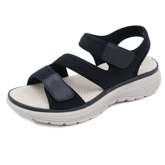 Summer Leather Sandals for Women Sporty Wedge Lightweight Velcro Plus Size Slippers for Women