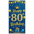 thumbnail image 2 of Blue Glittery Birthday Banner with Gold Crown Stars Balloons and Gift for 80th Birthday Party Supplies Photography Props Background Decorations Backdrop, 2 of 6