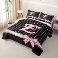 thumbnail image 3 of Manfei Personalized Monogrammed Gifts Bed Spread Queen,Kawaii Bowknot Alphabet E Queen Coverlet Set,3 Pieces,1 Quilt and 2 Pillowcases, 3 of 7