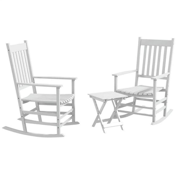 Yardi Yarda Outdoor Rocking Chair Set of 2 with Side Table, Rocking Chair Supports Up to 352 lbs., Patio Wooden Rocking Chair with Smooth Armrests and High Back, White