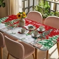 thumbnail image 3 of Red Christmas Table Cloths for 4 Foot Rectangle Tables, Xmas Trees Snowman Elk Snowflake Patio Waterproof Elastic Fitted Tablecloths, Washable Rectangular Table Cover for Camping, 3 of 8