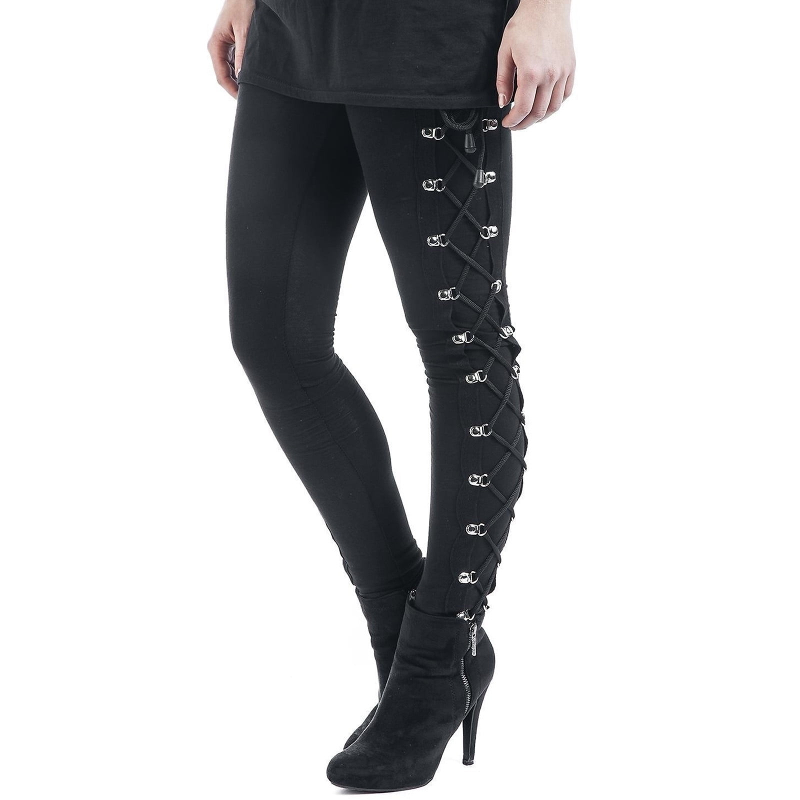 GDREDA Women's Sexy Black Satin Side Lacing Solid Pants Long