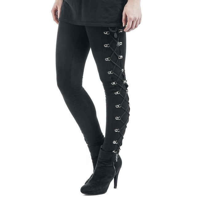 Pantalones de cintura alta con cordones punk de color liso para mujer, leggings elásticos que realzan las caderas