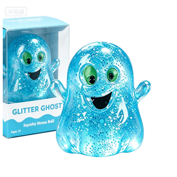 Glitter Ghost Squishy Stress Toy, Cute Halloween Sensory Decompression Toy, Pocket Sized Fidget Squeeze Toy, Halloween Party Favor & Stocking Stuffer Gift for Kids Teens Adults