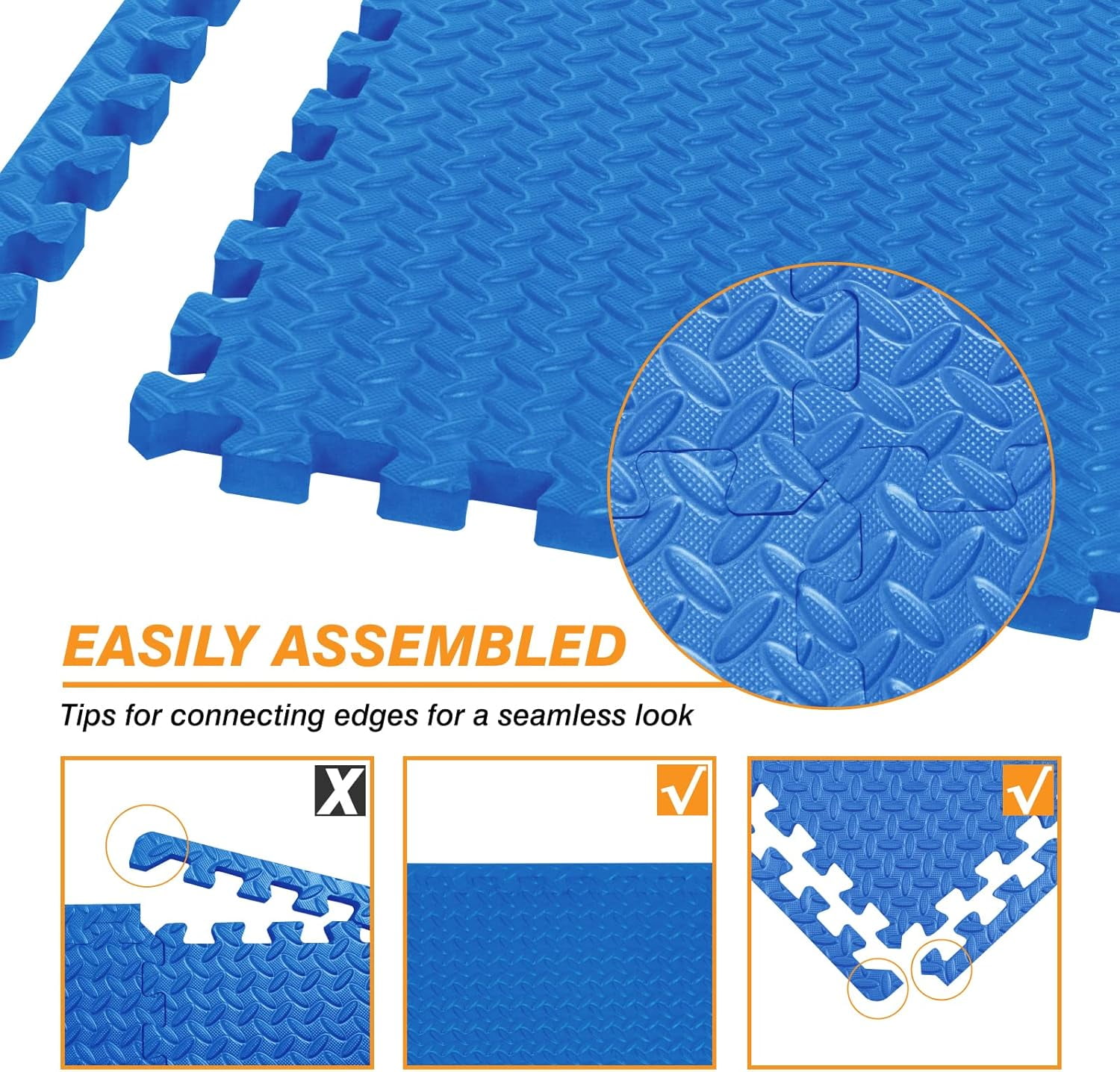 FIXTECH Puzzle Exercise Mat, EVA Interlocking Foam Floor Tiles For Home Gym, Mat For Home Workout Equipment, Floor Padding For Kids, Blue, 24 In X 24 In X ½ In, 24 Sq Ft - 6 Tiles