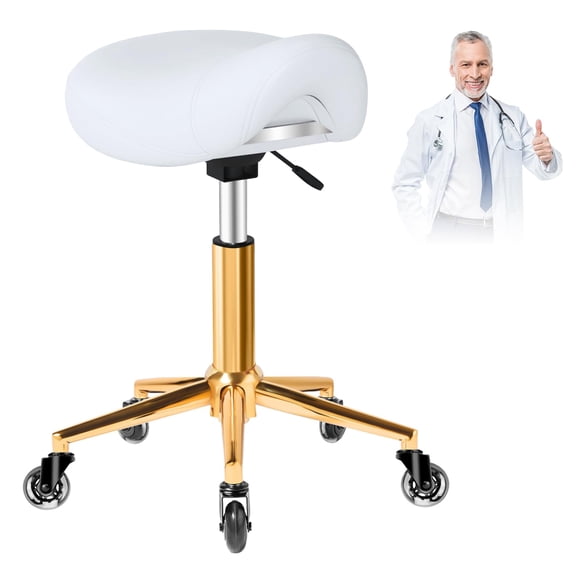 Taburete ergonómico YEEZEE con ruedas y cojín, color blanco