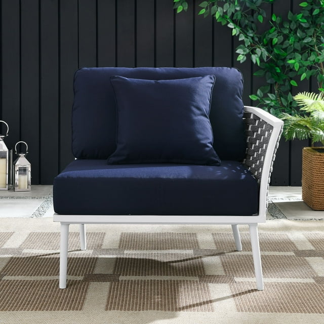 Modway Fauteuil de Patio Extérieur en Aluminium Orienté à Droite, Blanc et Bleu Marine