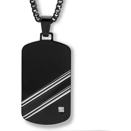 Crucible Black-Plated Stainless Steel Polished CZ Dog Tag Pendant