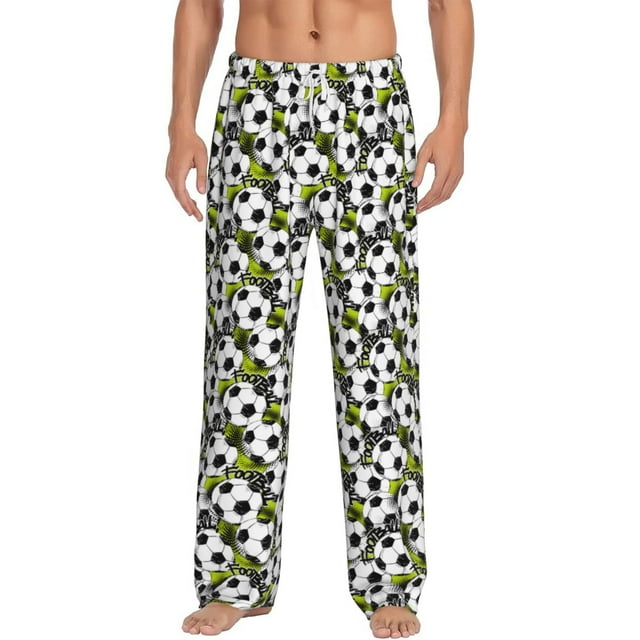 Kdxio Soccer and Football Pattern Men's Pajama Pants, Elastic Waist with Drawstring and Pockets, Comfortable Loungewear-Medium