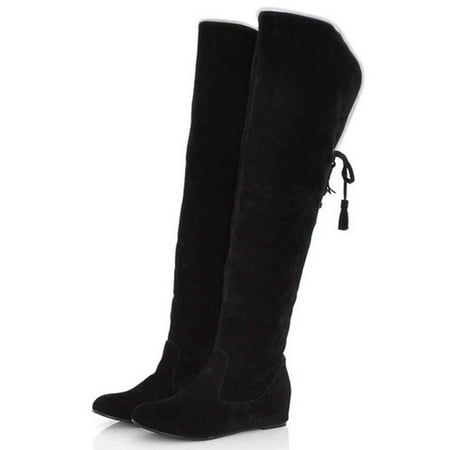 

MIASHUI Winter Womens Lace-Up Flats Wedges Shoes Keep Warm Fold Over The knee Snow Boots Women Sneakers Shoes Wedges Women Shoes Casual