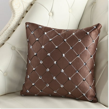 - Home Sofa Bed Decor Multicolored Plaids Throw Pillow Case Square Cushion Cover Silver Gray 43*43CM Coffee