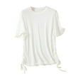 thumbnail image 1 of Birdeem Haut Femme Col Rond Uni en Coton Ajusté avec Cordon de Serrage Manches Courtes Col Rond/chemise, 1 of 12