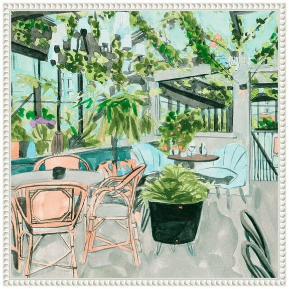 Amanti Art Little Green Cafe I Framed Canvas Wall Art Print