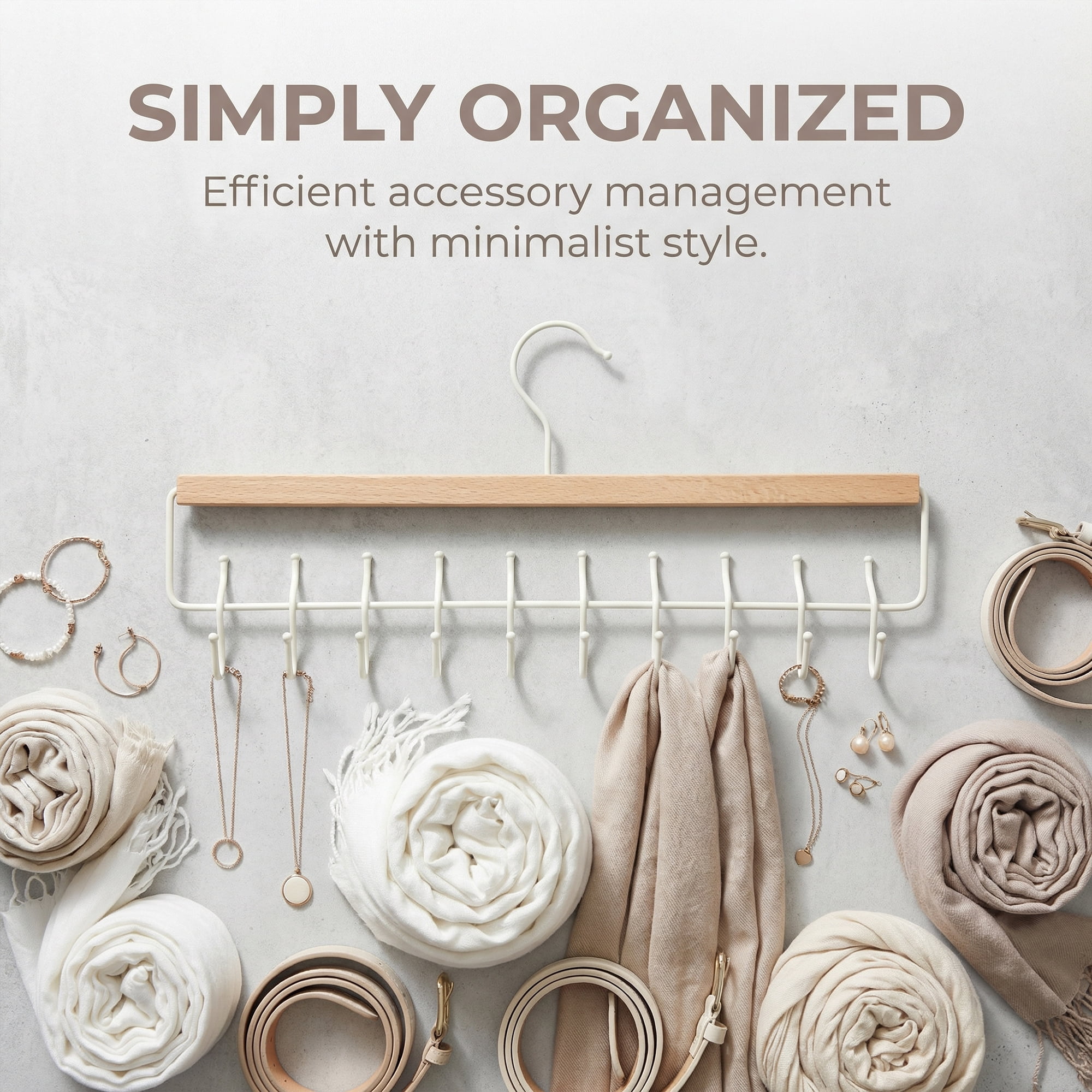 Unique Bargains 2Pcs Wood Cloth Hangers For Bras And Belts White 10 Hooks
