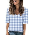 thumbnail image 2 of Njagoc3 Womens Classic Checkered Print V-Neck T-Shirt Casual Short Sleeve Comfort Fit Top, 2 of 6