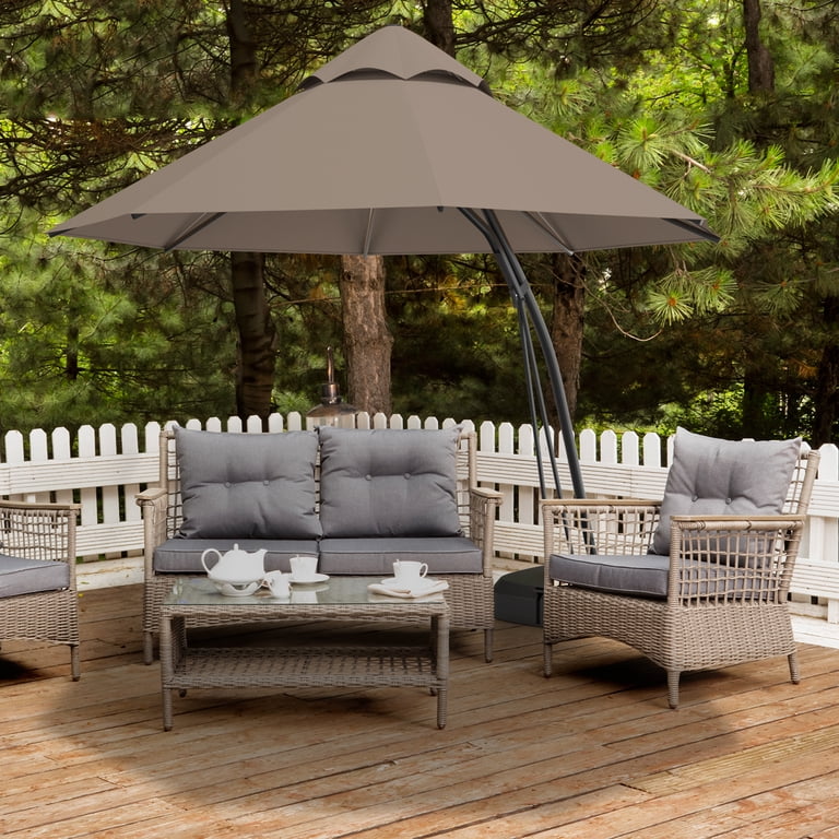 gymax 11ft patio offset hanging cantilever umbrella 360 degree tilt Outsunny with Base Crank Brown and wear Outsunny 11' Patio Umbrella with