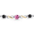 thumbnail image 3 of Gem Stone King 925 Silver and 10K Yellow Gold Pink Moissanite and Black Onyx and White Lab Grown Diamond Bracelet for Women | 2.15 Cttw | Gemstone | Cushion 6MM | Fully Adjustable 9 inch, 3 of 5