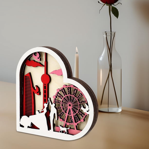 Decoraciones de escritorio, regalo del Día de San Valentín, centros de mesa con forma de corazón de madera, artesanías románticas, decoración del Día Estilo D