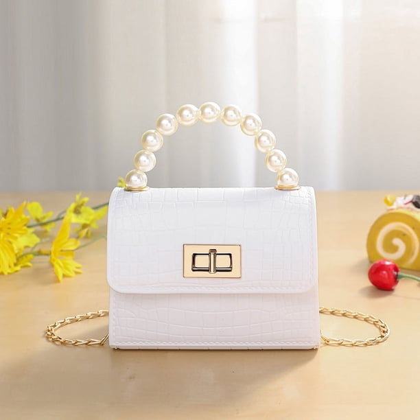 Bolso de mano infantil de PVC, monedero, bolso bandolera con perlas, cartera para mujer