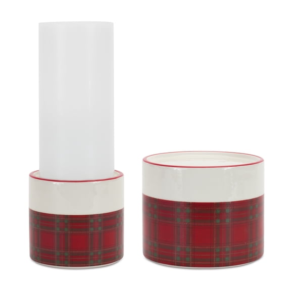 Melrose Set of 2 Plaid Pillar Candle Holders 5"