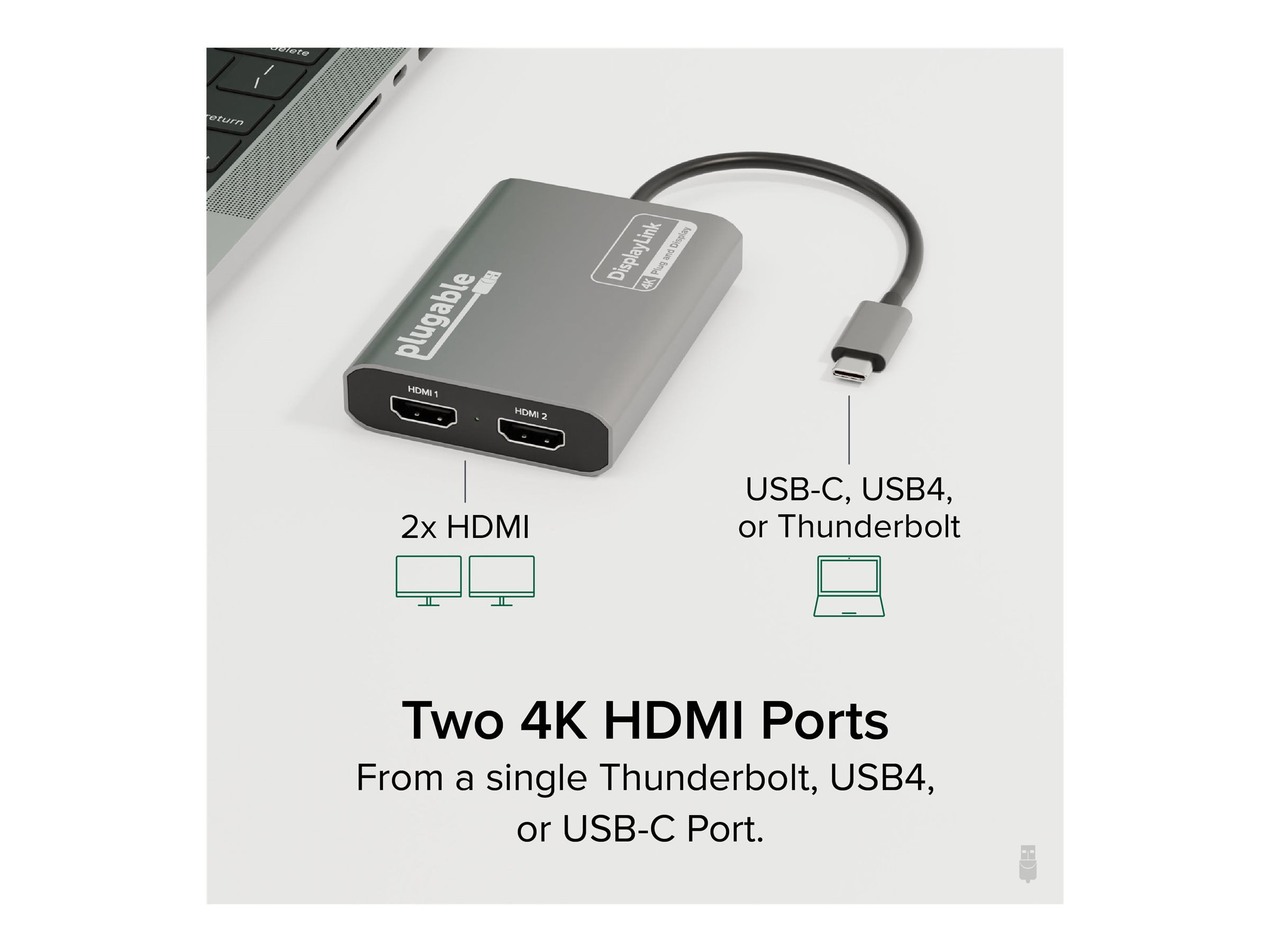 Plugable USB C to HDMI Adapter, Dual Monitor 4K 60Hz for Apple Mac M1/M2/M3, DisplayLink Multiple Displays for Thunderbolt Macbook or iMac, Driver Required (USBC-6950M)