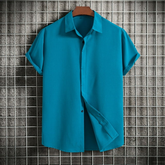 zanvin Summer Tops, Men Casual Solid Turndown Short Sleeve Button Closure Shirt Hawaii Blouse