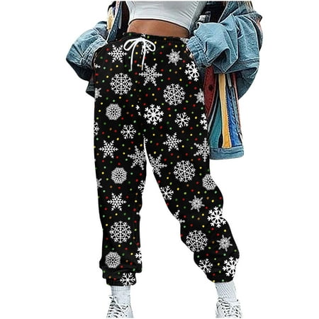 

Winter Joggers for Women Christmas Teen Girl High Waisted Drawstring Sweatpants Trousers Lounge Pants Activewear
