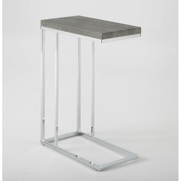 Steve Silver Lucia Indoor Chairside 25" Tall C Shape End Table, Light Gray and Chrome