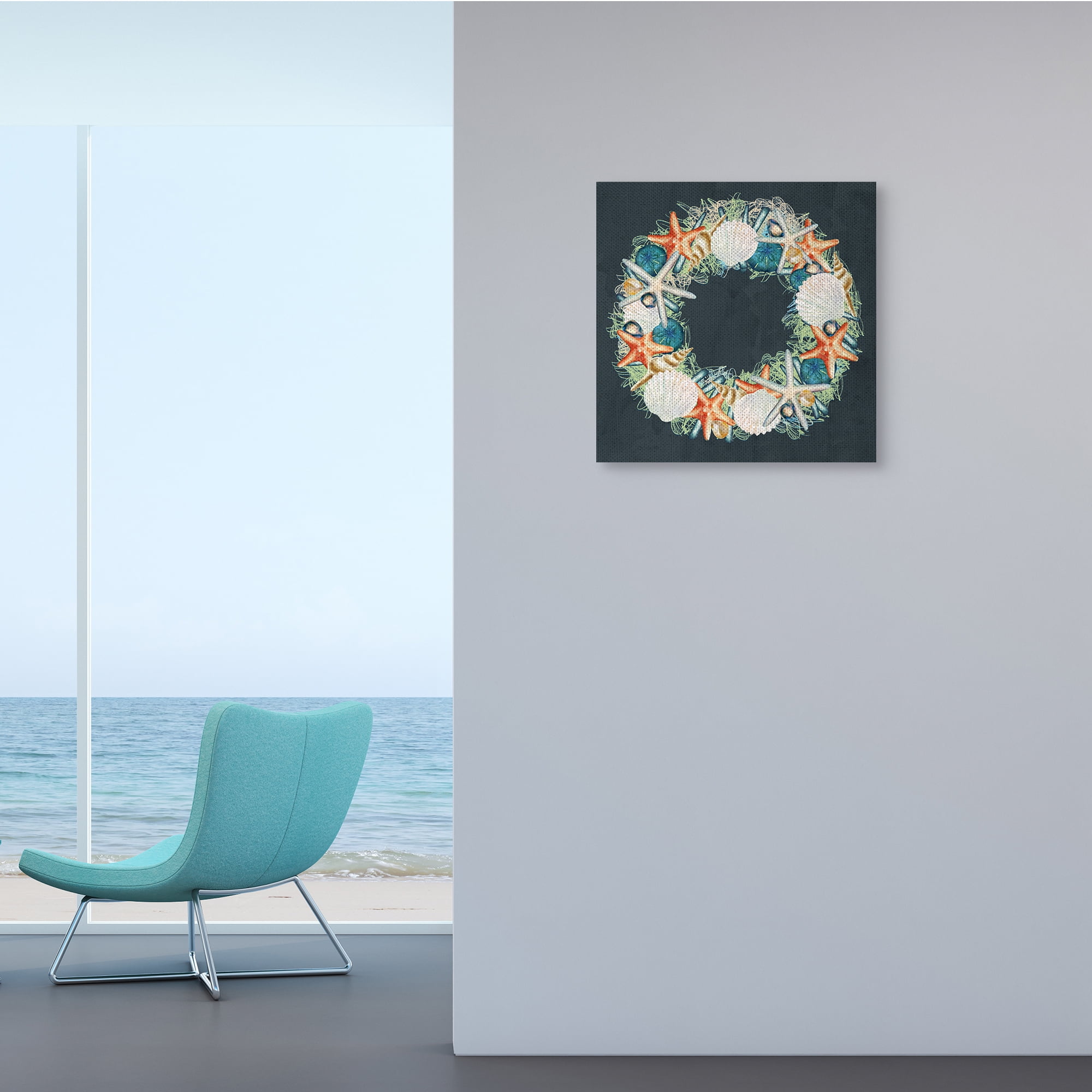 Starfish and Nautical Sea Shell Wreath Animals & Insects Gallery-Wrapped Canvas Print Wall Art, 17x17