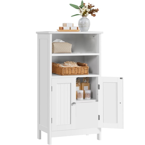 Bathroom Floor Cabinet, Freestanding Storage Organizer with Double Doors and Adjustable Shelf, Tall Narrow Cabinet for Bathroom, Living Room, Kitchen, Hallway, Home Office, White